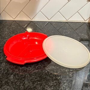 Tupperware Red and White Divided Dish